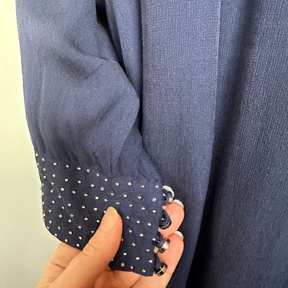 Isabel Marant Beaded Georgette Adele Shirt Dress Navy Blue Runway Fall 2015 - Picture 9 of 16